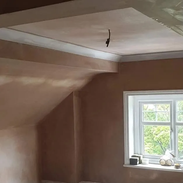 Loft dormer room freshly skimmed with coombed ceiling, Southport