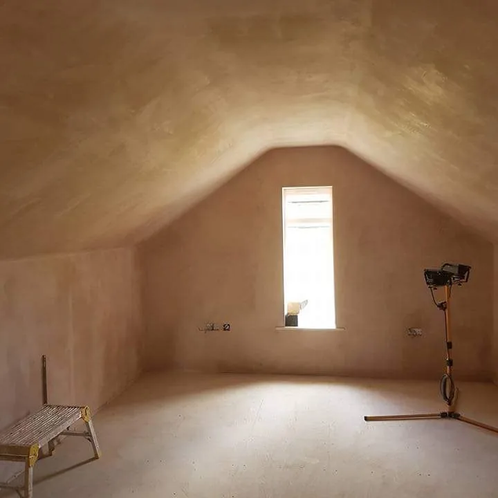 Loft room freshly skimmed with gable window, Southport