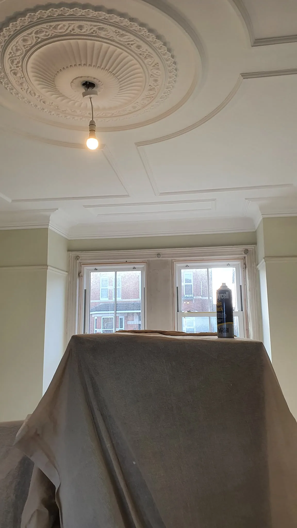 Restored ceiling rose and circular banding on a period Southport ceiling